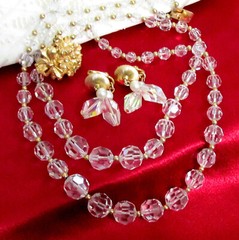 VTG RUNWAY DECO NAPIER 60s TWO STRAND CRYSTAL 16.5″ NECKLACE DANGLING EARRINGS