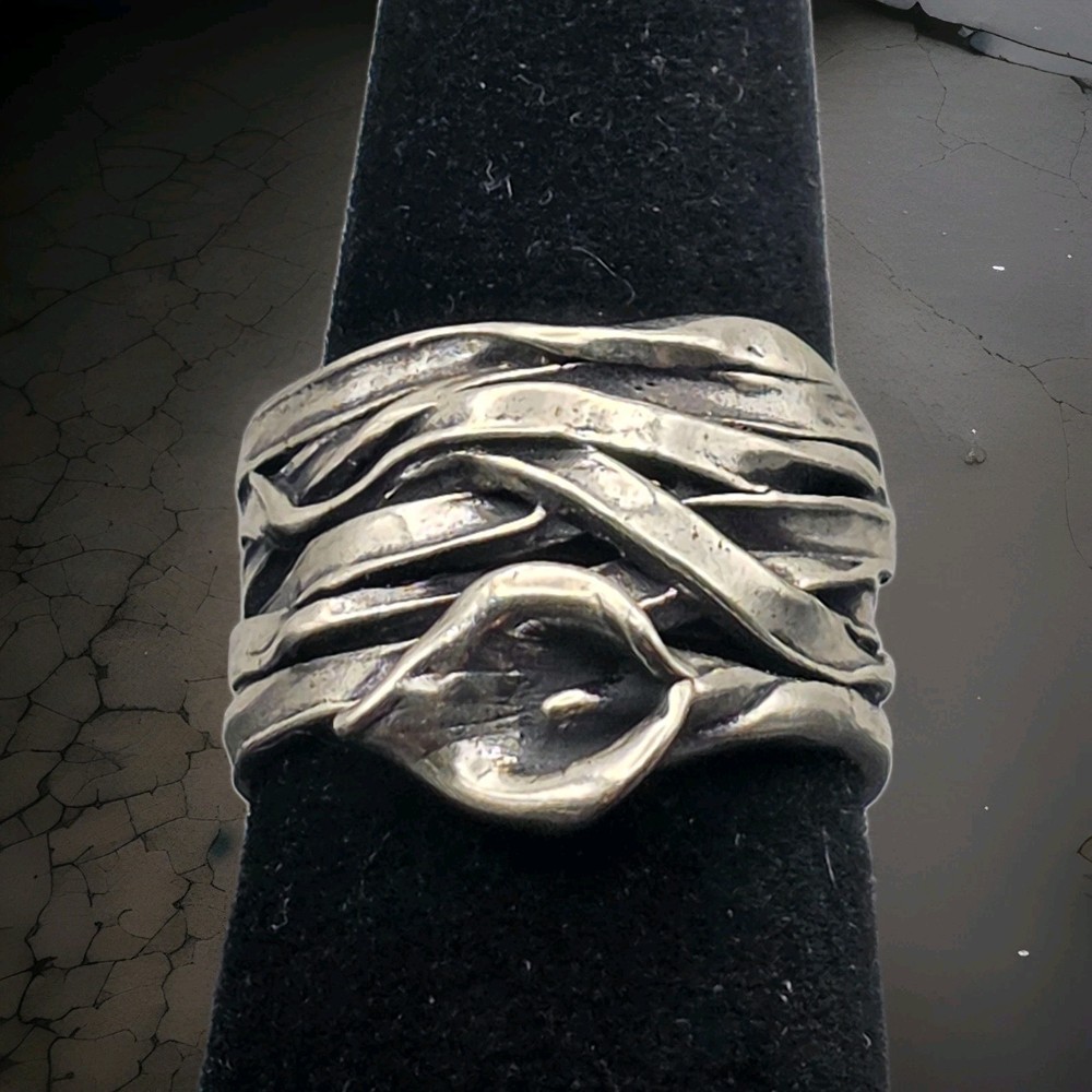 Paz Israel 925 Sterling Silver Ring Sz 7.5 Calla Lily Wrapped Multi-Band Vtg