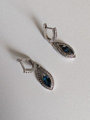 Vintage Sterling Silver London Blue Topaz and Crystal Dangle Earrings