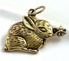 Vintage Charm Rabbit Necklace Pendant Bunny Flower Gold Tone Vintage Jewelry