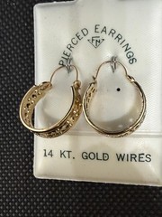 Vintage Solid 14kt Gold Earwire Gold Plated Hoop Earrings 1.9g NOS