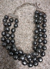 Carol Lee Dark Grey Individually Knotted Baroque Pearl Three Row Necklace 17 In