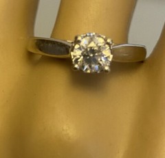 Antique 14K Mine Cut Diamond Ring White Gold 1/2ct Solitaire Art Deco size 9.25