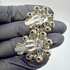 Vintage Weiss Glass Rhinestones Brooch & Earrings Set Silver Toned Clips