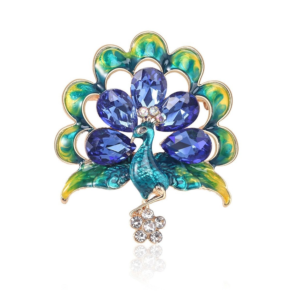 Vintage Style Peacock Bird Rhinestone Crystal Brooch Bird Cyan Pin Pendant Gift