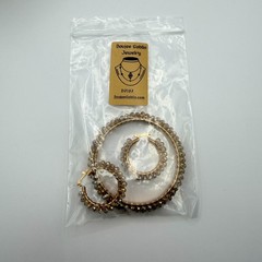 Vintage Gold Tone Beaded Jewelry Set – Wire Wrapped Bangle & Hoop Earrings