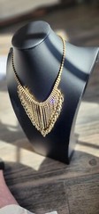 VTG Navette Bibb Necklace Gold Tone Statement AB Glass Graduated Reversible 1950