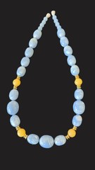 Vintage Blue Marbled Lucite Bead Necklace Graduated Statement Gold Tone Spacers