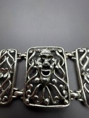 Vintage Selini Panel Bracelet Clown Jester Abstract Modernist Silver Tone 5 Link