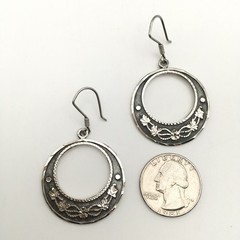 Vintage Sterling Silver Floral Hook Dangle Earrings Marked CM-10 925 Mex 12g #61