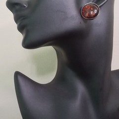 Vintage Baltic Amber Stud Earrings Cognac Sun Spangles Open Back Silver Tone