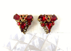 RARE ANTIQUE ART DECO CZECH RED CRYSTAL FILIGREE NECKLACE EARRINGS SET