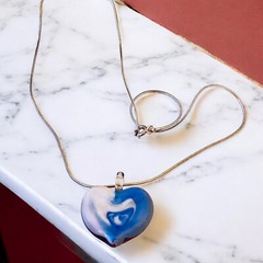 FAS Designer Italy Necklace Sterling Silver & Puffy Heart Pendant DOUBLE SIDED