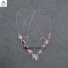 Multi Tourmaline Diamond Necklace 925 Silver Gemstone Jewelry Women Jewelry Gift