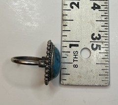 Vintage Oval Stone Turquoise Silver Tone Adjustable Size Engraved Ring 1” +