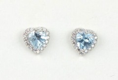 14k Solid White Gold Halo Heart Stud Earrings