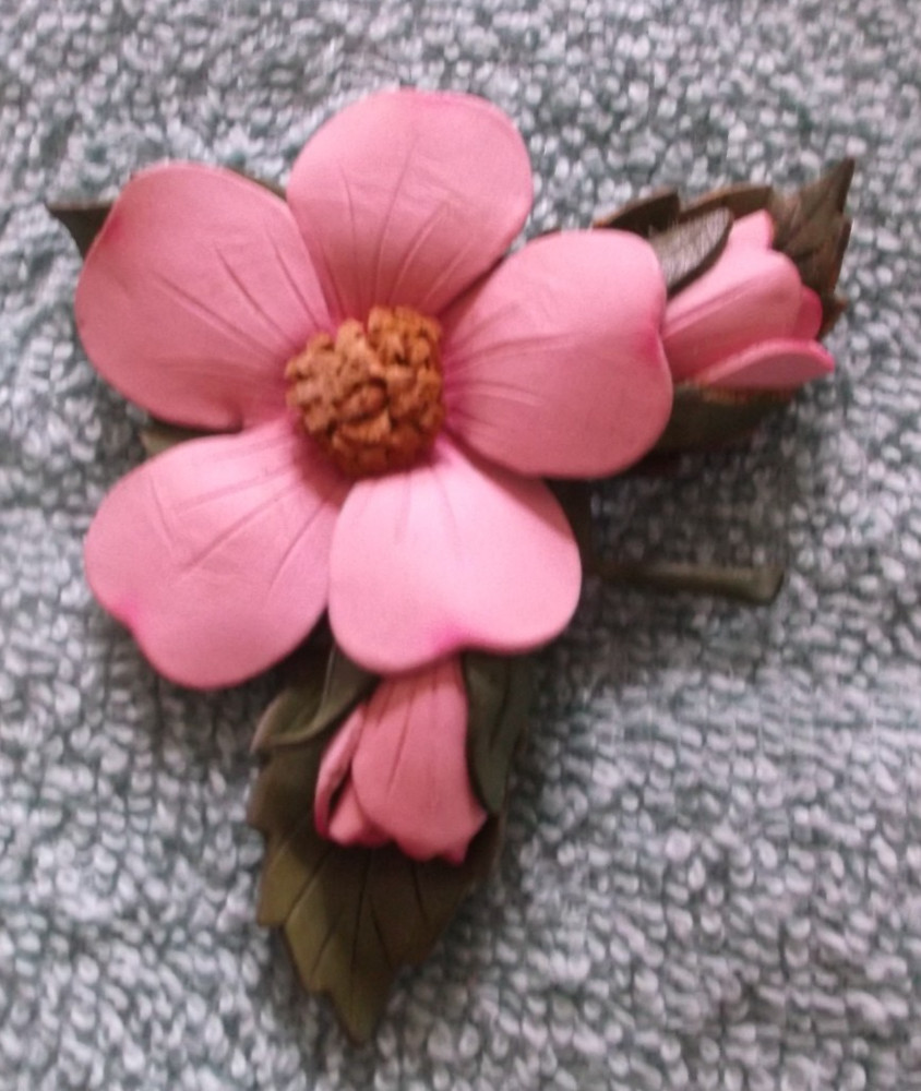 Vintage Pink Leather Flower Pin
