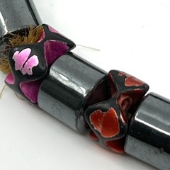 Vintage Retro Hematite Magnetic Stretch Bracelet Colorful Painted Accent Beads