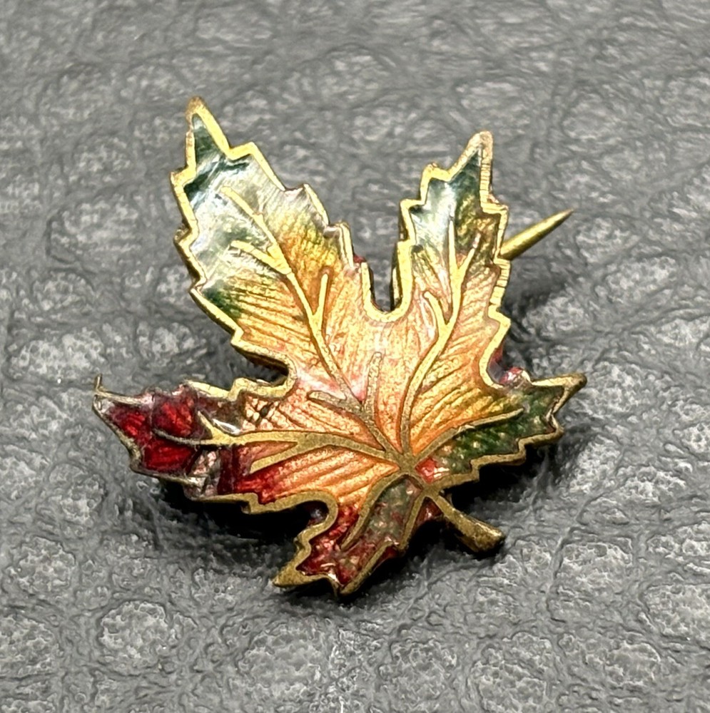 Vintage Maple Leaf Enamel Small Lapel Pin Multicolor Gold Tone C Clasp Canada