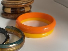 Vintage Bangle Bracelet Lot 11 Mixed Wood Acrylic Resin Lucite Boho As Is