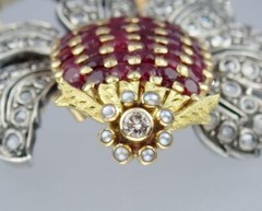 AMAZING Vintage Mid Century Portuguese 19K Ruby Diamond Strawberry Pendant Pin
