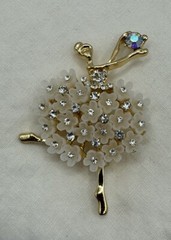 Ballerina W White Flower Clear Rhinestone Dress Holding Large RStone Brooch Pin