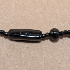 Vintage Black White Spotted Czech Lampwork Glass Bead Mid Century Choker 15.5in