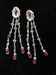 Vintage 925 Sterling Silver Pink Topaz Cubic Zirconia Earrings