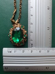 Vintage Jewelry, Green Stones and Chain Pendant, Antique Jewelry, Made in USSR