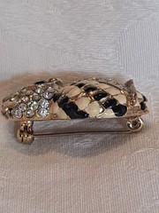 Vintage Goldtone Enamel Rhinestone Green Eyed Owl Brooch