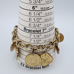 Vtg Bahama Coin Dangle Charm Gold Tone Bracelet 80s 90s Double Link Chain 7.5″