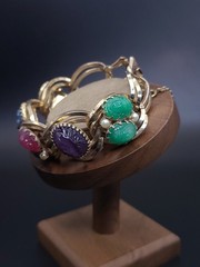 Vintage Reinad 5th Ave NY Carved Art Glass Cabochon Bracelet 1940s