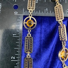 Vintage Necklace Open Bezel Gold Tone Rhinestone Filagree Flapper Opera 30”
