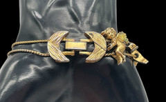 VTG Gold-tone Angels Cherubs Iridescent wings Slide charm bracelet 7.5″