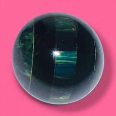 Vintage Laminated Bakelite Earrings: Domed Blue Moon & Black Catalin Stripes