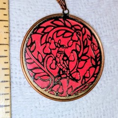 Coppercraft Guild 1978 Red Enamel Bird Pendant Necklace 24″ Vintage Copper