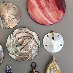 Vintage Mother of Pearl Pendant Lot of 15 Beach Shell Anchor Palm Tree