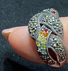 Vintage Rainbow Gemstone Braided Ring Citrine Ruby Aquamarine Peridot Hematite