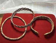 Vintage Copper Cuff Bracelet Set 3 Stackable Braided Woven Bangle