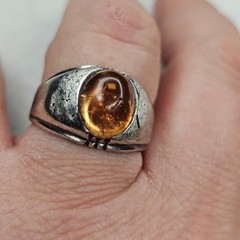 Vintage Clark & Coombs Sterling Silver Ring Amber Glass Cabochon Size 11.75