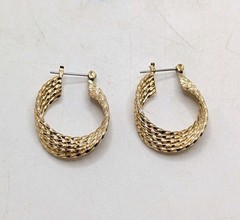 Vintage Layered Twisted Oval 1″ Hoop Earrings Gold Tone Pierced
