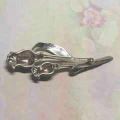 Genuine Solid Sterling Silver with Marcasite Stones Tulip Leaf Flower Pin 14.5g