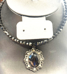 Vintage Jet Black Glass 15″ Wire Choker + Pendant – Fits all