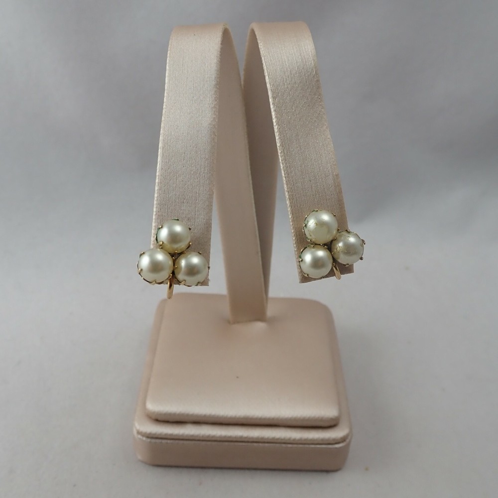 Vintage JMS 1/20 12k GF Simulated Pearl Cluster Screw Back Earrings Weighs 4.0g