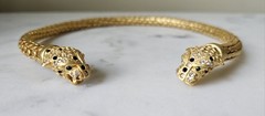 Vintage Panther Leopard Gold Tone Collar Necklace 1980s 1990s