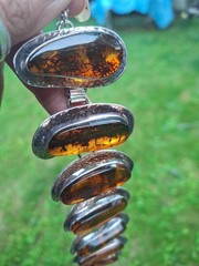 Silver Modernist Amber Big Baltic Bracelet Brutalist Abstract Design Artisan