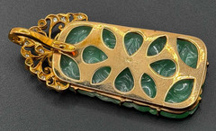 Vtg Chinese Apple Green Jadeite Jade Pendant w 14K Gold & Diamonds (AHB) 406