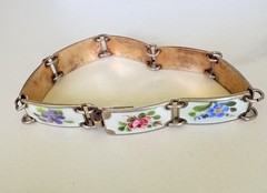 Vintage OPRO 925S Sterling 1970’s Enamel Guilloche Flower Bracelet 7-1/4″ Norway