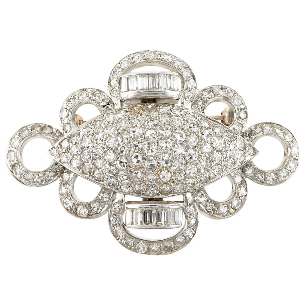 Vintage Estate 18k White Gold 3.00ct G VS Diamond Brooch/Pin/Pendant