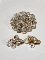 Juliana DE Delizza Elster Cha Cha Rhinestone Crystal Dangle Brooch and Earrings